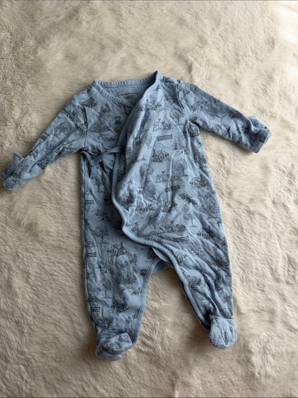 Janie and Jack Light Blue Printed Footed One-Piece